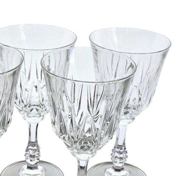 4 Capri Crystal Wine Glasses 7" notched ball stem toasting goblets vtg - Picture 3 of 7